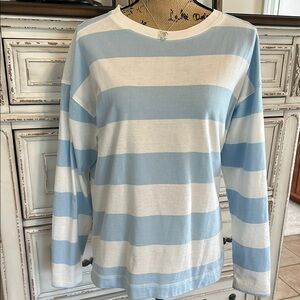 Blue and White Striped Long Sleeve Shirt